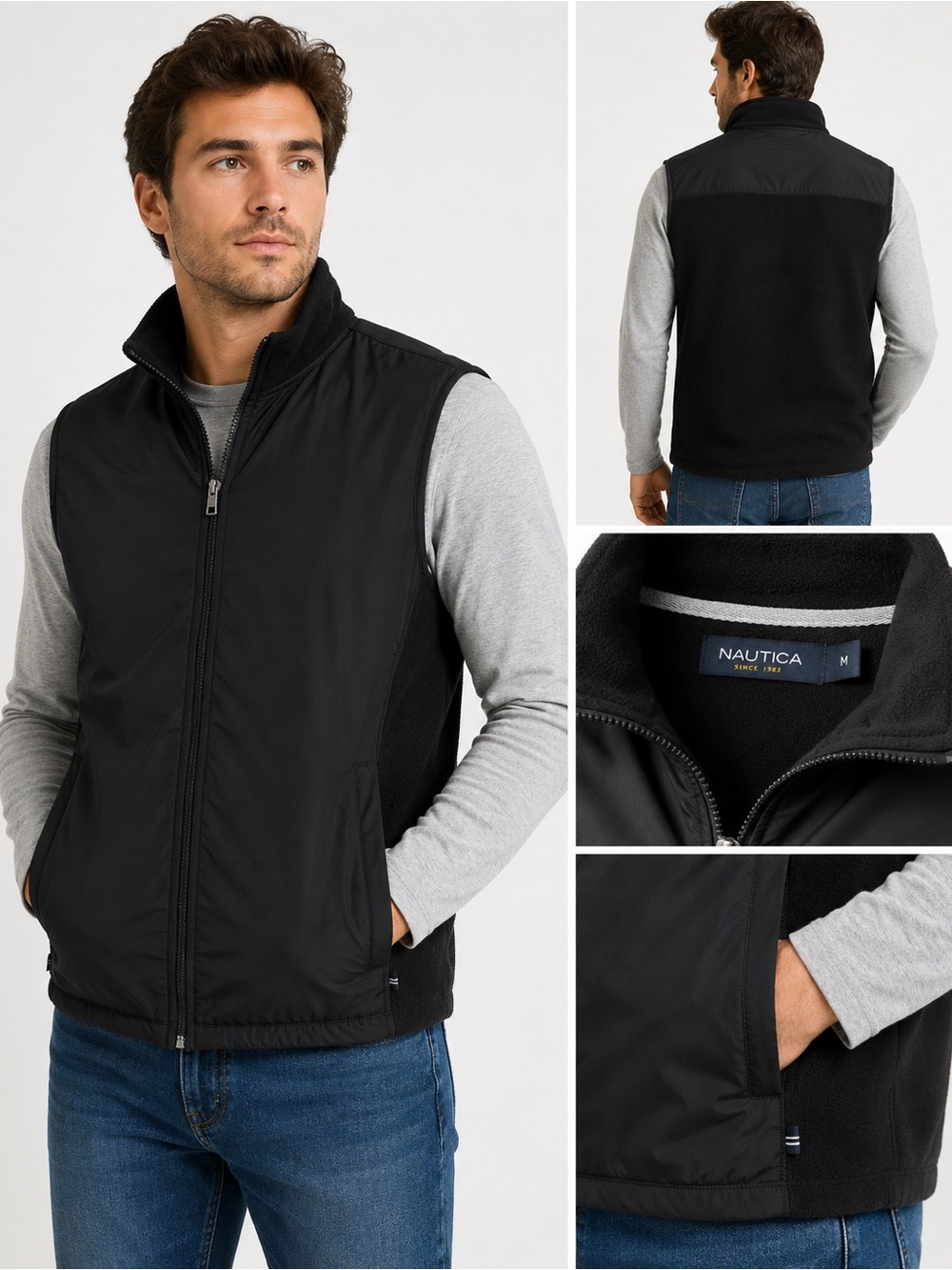 Nautica Black Men's Zip-Front Fleece Vest